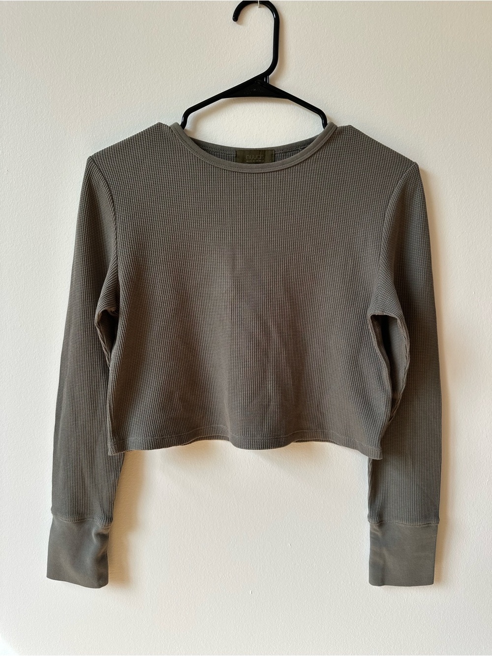 Nuuds Olive Green Cropped Waffle Long Sleeve